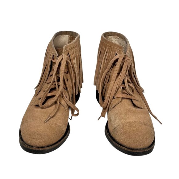 HOUSE OF HARLOW CutlerFringe Suede Boots SZ 8.5 Beige Ankle Boots Boho Indie - Picture 3 of 10